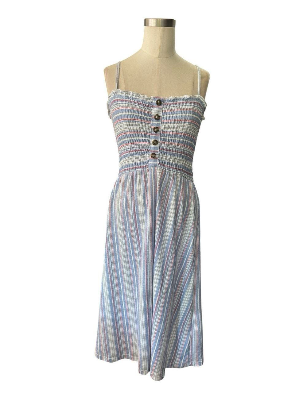 Topshop Button Bodice fit & flare ruched Striped Midi Dress - Women's Size US 2